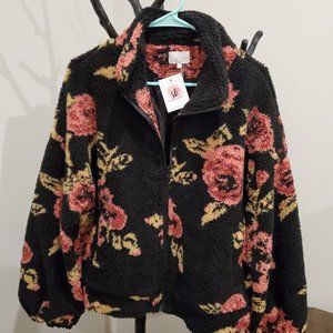 Entro Floral Teddy Fur Fleece Jacket Coat